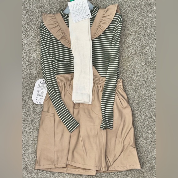 Tan Pleather Dress with Striped Top - Picture 3 of 5